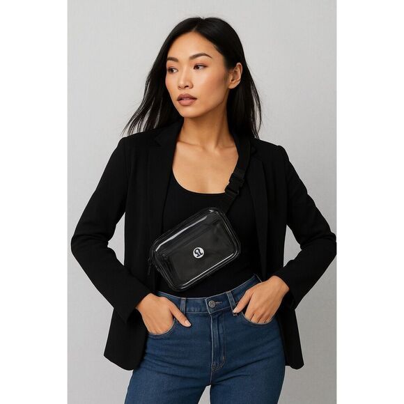lululemon athletica Handbags - Lululemon Everywhere Black Clear Bag 1L Transparent Crossbody Waist Belt Bag NWT